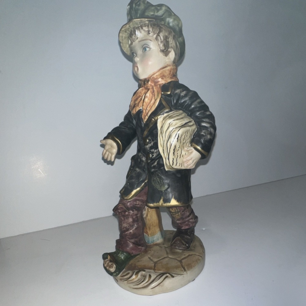 Capodimonte Italian Porcelain Figurine Boy with Newspaper Hand Painted 10in